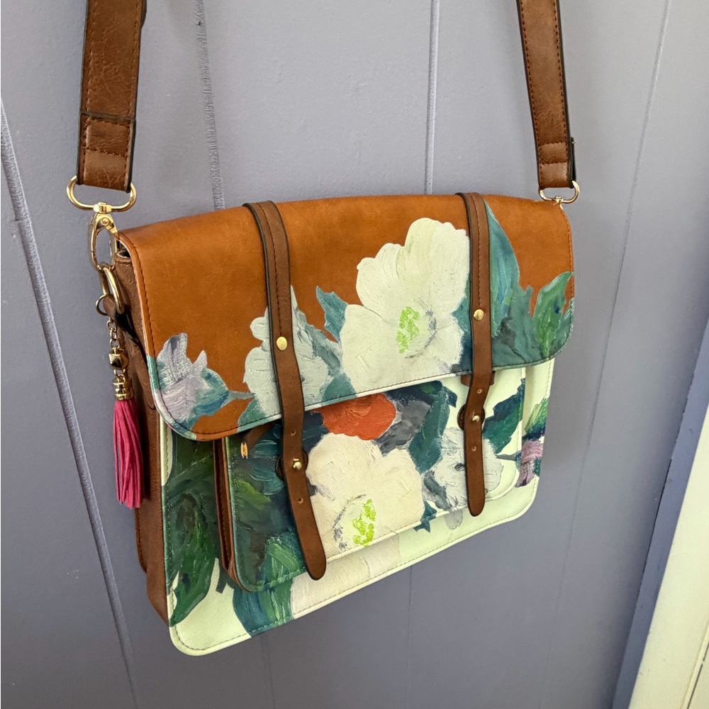 Floral Crossbody Bag in Brown & Cream